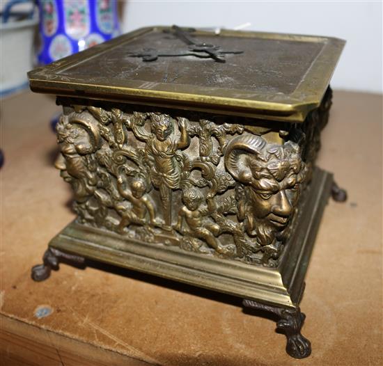 17th century style brass clock, decorated amorini, satyr masks, etc, Mercer, St Albans
